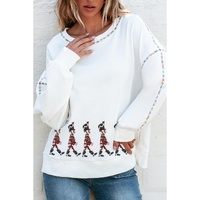 White Colorful Stitches Trim Sequined Nutcracker Doll Graphic Sweatshirt - 2XL thumbnail