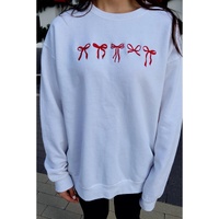 White Diverse Bow Embroidery Drop Shoulder Sweatshirt - XL thumbnail