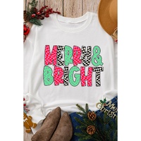 White MERRY & BRIGHT Checkered Print Crew Neck Sweatshirt - L thumbnail