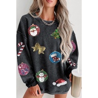 Black Sequined Christmas Elements Corded Baggy Sweatshirt - 2XL thumbnail