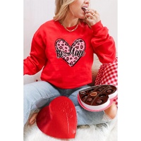 Red Be mine Leopard Heart Printed Valentines Sweatshirt - L thumbnail