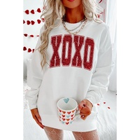 White Glitter XOXO Graphic Crewneck Valentines Pullover Sweatshirt - S thumbnail
