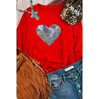 Red Bold Sequin Heart Crewneck Valentines Pullover Sweatshirt - M thumbnail