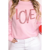Pink LOVE Graphic Drop Shoulder Valentines Pullover Sweatshirt - L thumbnail