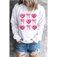 White Valentine Candy Heart & Bow Graphic Sweatshirt - M thumbnail