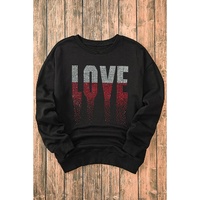 Black Rhinestone LOVE Graphic Crewneck Valentines Sweatshirt - M thumbnail