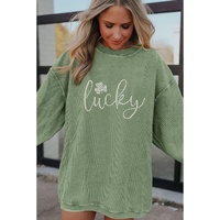 Grass Green Rhinestone lucky Clover Graphic Ribbed St Patrick Sweatshirt - S thumbnail