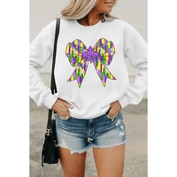 White Mardi Gras Bowknot Graphic Pullover Sweatshirt - M thumbnail
