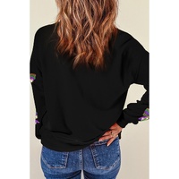 Black Sequin Mardi Gras Bow Graphic Drop Shoulder Pullover Sweatshirt - L thumbnail