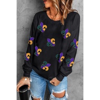 Black Mardi Gras Pattern Crew Neck Pullover Sweatshirt - XL thumbnail