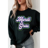 Black Mardi Gras Chenille Patched Graphic Drop Shoulder Sweatshirt - M thumbnail