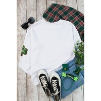 White Sequin Clover Patched Pattern St Patrick Pullover Sweatshirt - S thumbnail