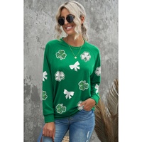 Green Sequin Bow Clover Graphic Pullover Sweatshirt - S thumbnail