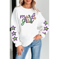 White Sequin mardi gras Graphic Star Sleeve Pullover Sweatshirt - M thumbnail