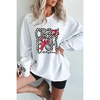White Crawfish Season Checkered Letter Graphic Corded Sweatshirt - M thumbnail