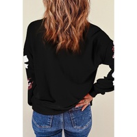 Black Crawfish Bow Sequin Patched Graphic Sweatshirt - S thumbnail