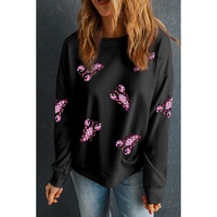Black Sequined Crawfish Graphic Drop Shoulder Sweatshirt - L thumbnail