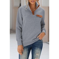 Azura Exchange Quilted Stand Neck Pullover Sweatshirt with Fake Front Pocket - S thumbnail