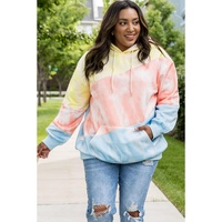 Sky Blue Colorblock Kangaroo Pocket Plus Size Hoodie - 4X thumbnail