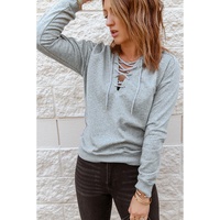 Azura Exchange Lace-up Grey Casual Hoodie - 2XL thumbnail