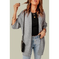 Gray Ribbed Open Front Knit Cardigan - L thumbnail