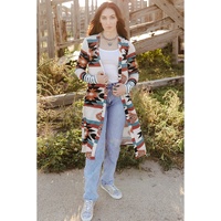 Multicolor Geometric Color Block Open Front Long Cardigan - 2XL thumbnail