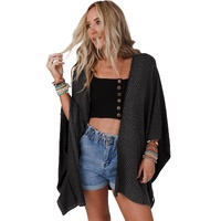 Black Lace Trim Ribbed Oversize Kimono - One Size thumbnail