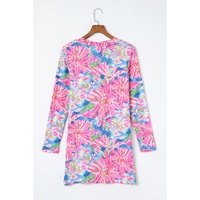 Pink Flower Print Long Sleeve Button Up Cardigan - S thumbnail