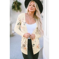 Apricot Floral Print Ribbed Knit Slim Fit Cardigan - S thumbnail
