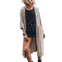 Apricot Sequin 3/4 Sleeve Open Front Duster Kimono - M thumbnail
