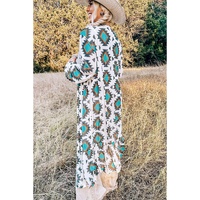 White Western Aztec Print Duster Open Front Top - M thumbnail