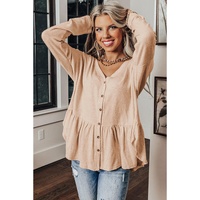 Jet Stream Ruffled V Neck Buttoned V Neck Shirt - L thumbnail