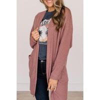Mineral Red Solid Color Waffle Knit Cardigan with Pocket - XL thumbnail