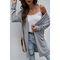 High Rise Solid Color Open Front Lightweight Cardigan - L thumbnail