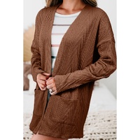 Coffee  Solid Textured Open Front Cardigan with Pocket - L thumbnail