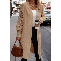 Parchment Lace Patchwork Ribbed Knit Open Front Duster Cardigan - L thumbnail