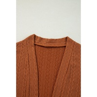 Chestnut Textured Knit Side Pockets Open Front Cardigan - L thumbnail