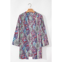 Red Paisley Print Open Front Kimono - L thumbnail