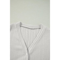 White Solid Color Ribbed Button up Tunic Cardigan - S thumbnail