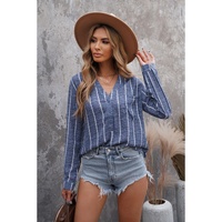 Azura Exchange Striped V Neck Pocket Long Sleeve Top - S thumbnail