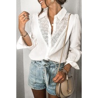 Azura Exchange Lace Hollow-out Splicing Crinkled Shirt - L thumbnail