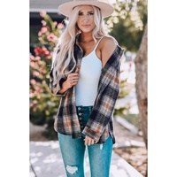 Black Oversize Rounded Hem Plaid Shacket with Slits - XL thumbnail