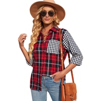 Azura Exchange Plaid Splicing Hit Color Pockets Long Sleeve Shirt - M thumbnail