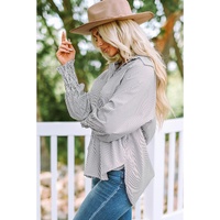 Azura Exchange Striped Boyfriend Shirt with Smocked Cuffs and Pocket - L thumbnail