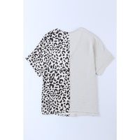 Khaki Contrast Leopard Color Block Blouse - M thumbnail