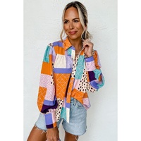 Azura Exchange Button Front Cuffed Sleeve Shirt with Mixed Print - S thumbnail