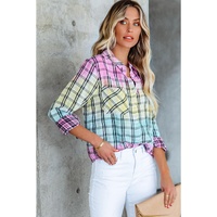 Azura Exchange Vibrant Tie Dye Plaid Button Up Shirt - L thumbnail