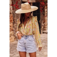 Azura Exchange Paisley Print Ruffled Trim Boho Shirt - XL thumbnail