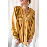Azura Exchange Pleated Yellow Puff Sleeve Loose Shirt - XL thumbnail