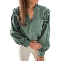 Azura Exchange Frilled Split Neck Crinkled Shirt - S thumbnail